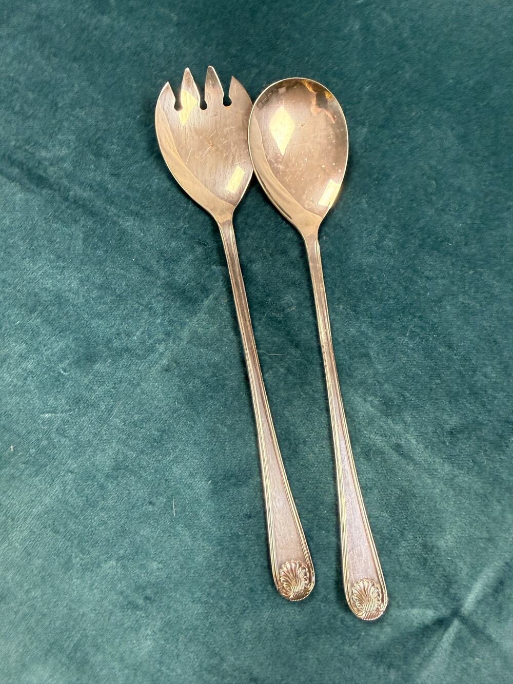 Vintage Silverplate Salad Serving Set Spoon Fork Sheffield England Floral